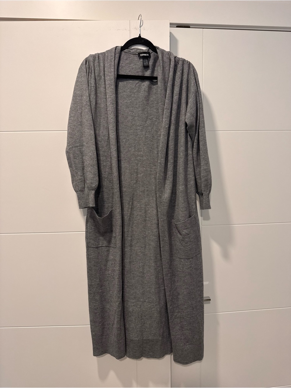 Express Gray Open-Front Knit Cardigan
